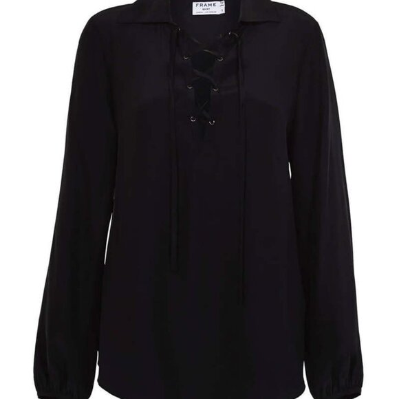 Frame Denim Women's Silk Black Lace-Up Blouse - Picture 3 of 8